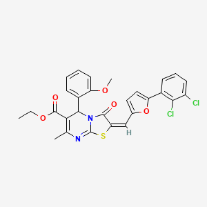 molecular formula C28H22Cl2N2O5S B3891341 ethyl (2E)-2-[[5-(2,3-dichlorophenyl)furan-2-yl]methylidene]-5-(2-methoxyphenyl)-7-methyl-3-oxo-5H-[1,3]thiazolo[3,2-a]pyrimidine-6-carboxylate 