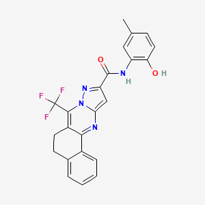 molecular formula C23H17F3N4O2 B3891350 N-(2-hydroxy-5-methylphenyl)-7-(trifluoromethyl)-5,6-dihydrobenzo[h]pyrazolo[5,1-b]quinazoline-10-carboxamide 