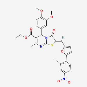 molecular formula C30H27N3O8S B3891361 ethyl (2Z)-5-(3,4-dimethoxyphenyl)-7-methyl-2-[[5-(2-methyl-4-nitrophenyl)furan-2-yl]methylidene]-3-oxo-5H-[1,3]thiazolo[3,2-a]pyrimidine-6-carboxylate 