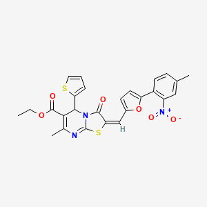 molecular formula C26H21N3O6S2 B3891387 ethyl 7-methyl-2-{[5-(4-methyl-2-nitrophenyl)-2-furyl]methylene}-3-oxo-5-(2-thienyl)-2,3-dihydro-5H-[1,3]thiazolo[3,2-a]pyrimidine-6-carboxylate 