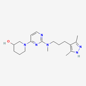 molecular formula C18H28N6O B3891400 1-{2-[[3-(3,5-dimethyl-1H-pyrazol-4-yl)propyl](methyl)amino]pyrimidin-4-yl}piperidin-3-ol 