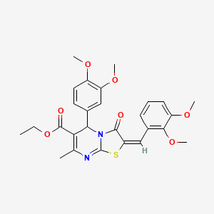 molecular formula C27H28N2O7S B3891410 ethyl 2-(2,3-dimethoxybenzylidene)-5-(3,4-dimethoxyphenyl)-7-methyl-3-oxo-2,3-dihydro-5H-[1,3]thiazolo[3,2-a]pyrimidine-6-carboxylate 