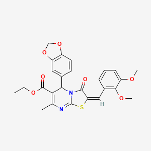 molecular formula C26H24N2O7S B3891417 ethyl (2E)-5-(1,3-benzodioxol-5-yl)-2-[(2,3-dimethoxyphenyl)methylidene]-7-methyl-3-oxo-5H-[1,3]thiazolo[3,2-a]pyrimidine-6-carboxylate 