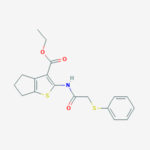 molecular formula C18H19NO3S2 B389142 ethyl 2-{[(phenylsulfanyl)acetyl]amino}-5,6-dihydro-4H-cyclopenta[b]thiophene-3-carboxylate CAS No. 305348-40-7