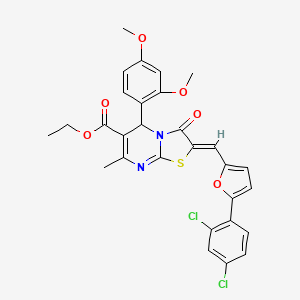 ethyl (2Z)-2-[[5-(2,4-dichlorophenyl)furan-2-yl]methylidene]-5-(2,4-dimethoxyphenyl)-7-methyl-3-oxo-5H-[1,3]thiazolo[3,2-a]pyrimidine-6-carboxylate