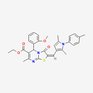 molecular formula C31H31N3O4S B3891441 ethyl 2-{[2,5-dimethyl-1-(4-methylphenyl)-1H-pyrrol-3-yl]methylene}-5-(2-methoxyphenyl)-7-methyl-3-oxo-2,3-dihydro-5H-[1,3]thiazolo[3,2-a]pyrimidine-6-carboxylate 