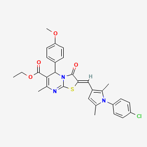 molecular formula C30H28ClN3O4S B3891457 ETHYL (2Z)-2-{[1-(4-CHLOROPHENYL)-2,5-DIMETHYL-1H-PYRROL-3-YL]METHYLIDENE}-5-(4-METHOXYPHENYL)-7-METHYL-3-OXO-2H,3H,5H-[1,3]THIAZOLO[3,2-A]PYRIMIDINE-6-CARBOXYLATE 