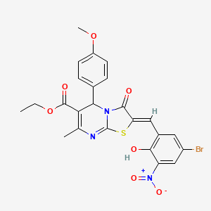 ethyl (2Z)-2-[(5-bromo-2-hydroxy-3-nitrophenyl)methylidene]-5-(4-methoxyphenyl)-7-methyl-3-oxo-5H-[1,3]thiazolo[3,2-a]pyrimidine-6-carboxylate