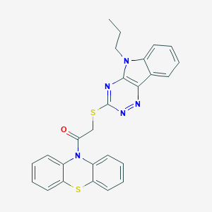 molecular formula C26H21N5OS2 B389146 10-{[(5-propyl-5H-[1,2,4]triazino[5,6-b]indol-3-yl)sulfanyl]acetyl}-10H-phenothiazine 
