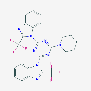 molecular formula C24H18F6N8 B389147 1-[4-Piperidin-1-yl-6-[2-(trifluoromethyl)benzimidazol-1-yl]-1,3,5-triazin-2-yl]-2-(trifluoromethyl)benzimidazole 