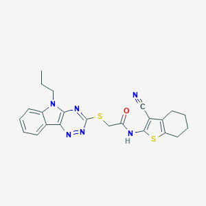 molecular formula C23H22N6OS2 B389148 N-(3-cyano-4,5,6,7-tetrahydro-1-benzothiophen-2-yl)-2-[(5-propyl-5H-[1,2,4]triazino[5,6-b]indol-3-yl)sulfanyl]acetamide 