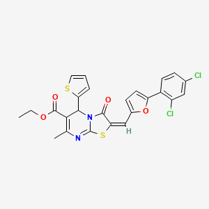 molecular formula C25H18Cl2N2O4S2 B3891506 ethyl (2E)-2-[[5-(2,4-dichlorophenyl)furan-2-yl]methylidene]-7-methyl-3-oxo-5-thiophen-2-yl-5H-[1,3]thiazolo[3,2-a]pyrimidine-6-carboxylate 