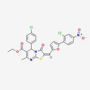 molecular formula C27H19Cl2N3O6S B3891509 ETHYL (2E)-2-{[5-(2-CHLORO-4-NITROPHENYL)FURAN-2-YL]METHYLIDENE}-5-(4-CHLOROPHENYL)-7-METHYL-3-OXO-2H,3H,5H-[1,3]THIAZOLO[3,2-A]PYRIMIDINE-6-CARBOXYLATE 