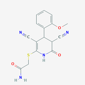 molecular formula C16H14N4O3S B389151 2-{[3,5-Dicyano-4-(2-methoxyphenyl)-6-oxo-1,4,5,6-tetrahydro-2-pyridinyl]sulfanyl}acetamide 