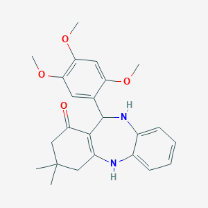 molecular formula C24H28N2O4 B389152 9,9-dimethyl-6-(2,4,5-trimethoxyphenyl)-6,8,10,11-tetrahydro-5H-benzo[b][1,4]benzodiazepin-7-one CAS No. 296886-19-6