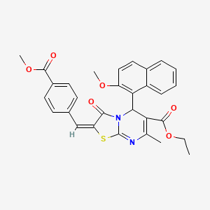 ethyl (2E)-2-[(4-methoxycarbonylphenyl)methylidene]-5-(2-methoxynaphthalen-1-yl)-7-methyl-3-oxo-5H-[1,3]thiazolo[3,2-a]pyrimidine-6-carboxylate