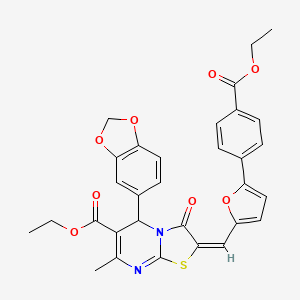 molecular formula C31H26N2O8S B3891537 ethyl 5-(1,3-benzodioxol-5-yl)-2-({5-[4-(ethoxycarbonyl)phenyl]-2-furyl}methylene)-7-methyl-3-oxo-2,3-dihydro-5H-[1,3]thiazolo[3,2-a]pyrimidine-6-carboxylate 