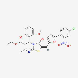 molecular formula C28H22ClN3O7S B3891560 ethyl (2E)-2-[[5-(4-chloro-2-nitrophenyl)furan-2-yl]methylidene]-5-(2-methoxyphenyl)-7-methyl-3-oxo-5H-[1,3]thiazolo[3,2-a]pyrimidine-6-carboxylate 