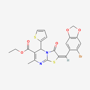 ethyl (2E)-2-[(6-bromo-1,3-benzodioxol-5-yl)methylidene]-7-methyl-3-oxo-5-thiophen-2-yl-5H-[1,3]thiazolo[3,2-a]pyrimidine-6-carboxylate