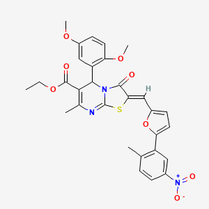 molecular formula C30H27N3O8S B3891637 Ethyl (2Z)-5-(2,5-dimethoxyphenyl)-7-methyl-2-{[5-(2-methyl-5-nitrophenyl)furan-2-YL]methylidene}-3-oxo-2H,3H,5H-[1,3]thiazolo[3,2-A]pyrimidine-6-carboxylate 