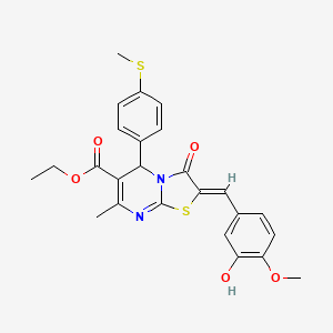 molecular formula C25H24N2O5S2 B3891657 ethyl (2Z)-2-(3-hydroxy-4-methoxybenzylidene)-7-methyl-5-[4-(methylsulfanyl)phenyl]-3-oxo-2,3-dihydro-5H-[1,3]thiazolo[3,2-a]pyrimidine-6-carboxylate 