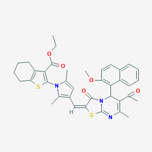 ethyl 2-{3-[(6-acetyl-5-(2-methoxy-1-naphthyl)-7-methyl-3-oxo-5H-[1,3]thiazolo[3,2-a]pyrimidin-2(3H)-ylidene)methyl]-2,5-dimethyl-1H-pyrrol-1-yl}-4,5,6,7-tetrahydro-1-benzothiophene-3-carboxylate