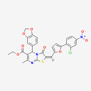 molecular formula C28H20ClN3O8S B3891678 ethyl (2E)-5-(1,3-benzodioxol-5-yl)-2-[[5-(2-chloro-4-nitrophenyl)furan-2-yl]methylidene]-7-methyl-3-oxo-5H-[1,3]thiazolo[3,2-a]pyrimidine-6-carboxylate 