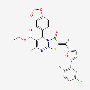 molecular formula C29H23ClN2O6S B3891698 Ethyl (2Z)-5-(2H-1,3-benzodioxol-5-YL)-2-{[5-(5-chloro-2-methylphenyl)furan-2-YL]methylidene}-7-methyl-3-oxo-2H,3H,5H-[1,3]thiazolo[3,2-A]pyrimidine-6-carboxylate 