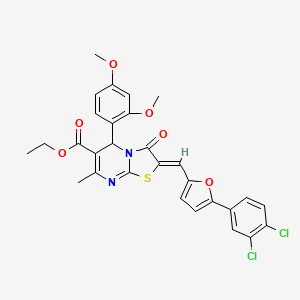 molecular formula C29H24Cl2N2O6S B3891721 Ethyl (2Z)-2-{[5-(3,4-dichlorophenyl)furan-2-YL]methylidene}-5-(2,4-dimethoxyphenyl)-7-methyl-3-oxo-2H,3H,5H-[1,3]thiazolo[3,2-A]pyrimidine-6-carboxylate 