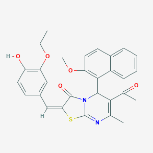 molecular formula C29H26N2O5S B389198 6-acetyl-2-(3-ethoxy-4-hydroxybenzylidene)-5-(2-methoxy-1-naphthyl)-7-methyl-5H-[1,3]thiazolo[3,2-a]pyrimidin-3(2H)-one 