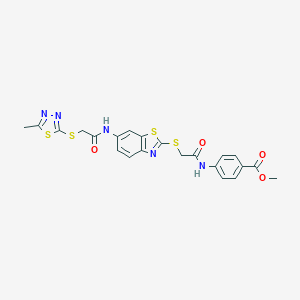 molecular formula C22H19N5O4S4 B389207 Methyl 4-[({[6-({[(5-methyl-1,3,4-thiadiazol-2-yl)sulfanyl]acetyl}amino)-1,3-benzothiazol-2-yl]sulfanyl}acetyl)amino]benzoate 