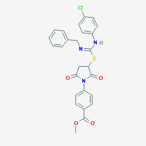 molecular formula C26H22ClN3O4S B389208 Methyl 4-[3-({(benzylamino)[(4-chlorophenyl)imino]methyl}sulfanyl)-2,5-dioxo-1-pyrrolidinyl]benzoate 