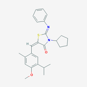 molecular formula C26H30N2O2S B389212 3-Cyclopentyl-5-(5-isopropyl-4-methoxy-2-methylbenzylidene)-2-(phenylimino)-1,3-thiazolidin-4-one 