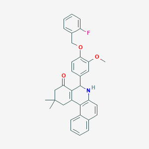 molecular formula C33H30FNO3 B389213 5-{4-[(2-fluorobenzyl)oxy]-3-methoxyphenyl}-2,2-dimethyl-2,3,5,6-tetrahydrobenzo[a]phenanthridin-4(1H)-one 