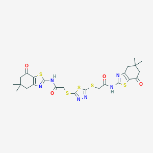 molecular formula C24H26N6O4S5 B389215 N-(5,5-dimethyl-7-oxo-4,5,6,7-tetrahydro-1,3-benzothiazol-2-yl)-2-{[5-({2-[(5,5-dimethyl-7-oxo-4,5,6,7-tetrahydro-1,3-benzothiazol-2-yl)amino]-2-oxoethyl}sulfanyl)-1,3,4-thiadiazol-2-yl]sulfanyl}aceta 