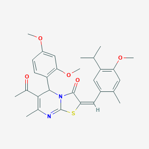 molecular formula C29H32N2O5S B389216 6-acetyl-5-(2,4-dimethoxyphenyl)-2-(5-isopropyl-4-methoxy-2-methylbenzylidene)-7-methyl-5H-[1,3]thiazolo[3,2-a]pyrimidin-3(2H)-one 