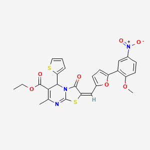 ethyl (2E)-2-[[5-(2-methoxy-5-nitrophenyl)furan-2-yl]methylidene]-7-methyl-3-oxo-5-thiophen-2-yl-5H-[1,3]thiazolo[3,2-a]pyrimidine-6-carboxylate