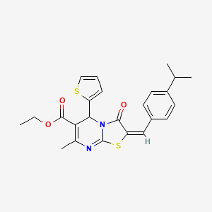 ethyl (2E)-7-methyl-3-oxo-2-[(4-propan-2-ylphenyl)methylidene]-5-thiophen-2-yl-5H-[1,3]thiazolo[3,2-a]pyrimidine-6-carboxylate