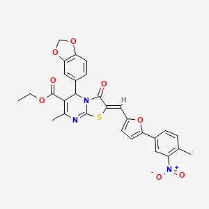 ethyl (2Z)-5-(1,3-benzodioxol-5-yl)-7-methyl-2-[[5-(4-methyl-3-nitrophenyl)furan-2-yl]methylidene]-3-oxo-5H-[1,3]thiazolo[3,2-a]pyrimidine-6-carboxylate