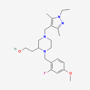 molecular formula C22H33FN4O2 B3892258 2-[4-[(1-ethyl-3,5-dimethyl-1H-pyrazol-4-yl)methyl]-1-(2-fluoro-4-methoxybenzyl)-2-piperazinyl]ethanol 