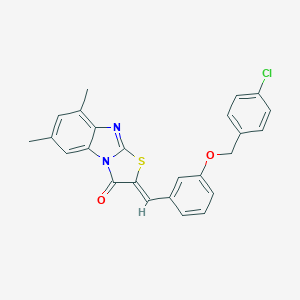 molecular formula C25H19ClN2O2S B389227 2-{3-[(4-chlorobenzyl)oxy]benzylidene}-6,8-dimethyl[1,3]thiazolo[3,2-a]benzimidazol-3(2H)-one 