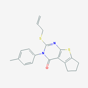molecular formula C19H18N2OS2 B389229 6-Allylsulfanyl-5-p-tolyl-1,2,3,5-tetrahydro-8-thia-5,7-diaza-cyclopenta[a]inden-4-one CAS No. 309272-15-9