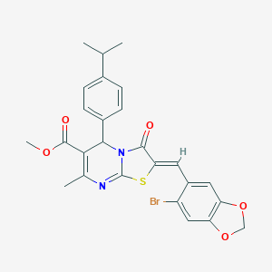 molecular formula C26H23BrN2O5S B389230 methyl 2-[(6-bromo-1,3-benzodioxol-5-yl)methylene]-5-(4-isopropylphenyl)-7-methyl-3-oxo-2,3-dihydro-5H-[1,3]thiazolo[3,2-a]pyrimidine-6-carboxylate 