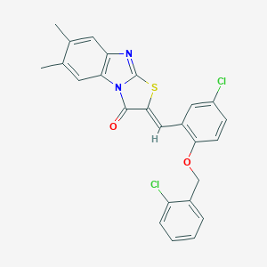 molecular formula C25H18Cl2N2O2S B389231 2-{5-chloro-2-[(2-chlorobenzyl)oxy]benzylidene}-6,7-dimethyl[1,3]thiazolo[3,2-a]benzimidazol-3(2H)-one 
