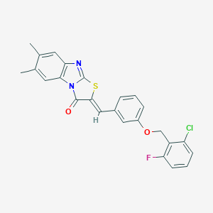 molecular formula C25H18ClFN2O2S B389232 2-{3-[(2-chloro-6-fluorobenzyl)oxy]benzylidene}-6,7-dimethyl[1,3]thiazolo[3,2-a]benzimidazol-3(2H)-one 