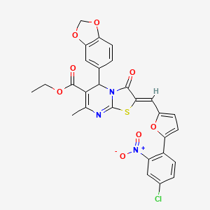 ETHYL (2Z)-5-(2H-1,3-BENZODIOXOL-5-YL)-2-{[5-(4-CHLORO-2-NITROPHENYL)FURAN-2-YL]METHYLIDENE}-7-METHYL-3-OXO-2H,3H,5H-[1,3]THIAZOLO[3,2-A]PYRIMIDINE-6-CARBOXYLATE