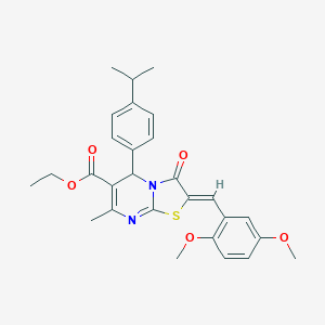 molecular formula C28H30N2O5S B389236 ethyl 2-(2,5-dimethoxybenzylidene)-5-(4-isopropylphenyl)-7-methyl-3-oxo-2,3-dihydro-5H-[1,3]thiazolo[3,2-a]pyrimidine-6-carboxylate 