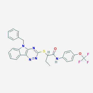 molecular formula C27H22F3N5O2S B389268 2-[(5-benzyl-5H-[1,2,4]triazino[5,6-b]indol-3-yl)sulfanyl]-N-[4-(trifluoromethoxy)phenyl]butanamide 