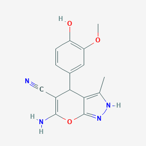 molecular formula C15H14N4O3 B389269 6-Amino-4-(4-hydroxy-3-methoxyphenyl)-3-methyl-1,4-dihydropyrano[2,3-c]pyrazole-5-carbonitrile 