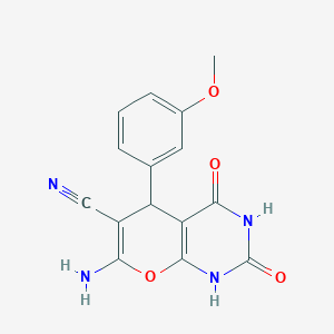 molecular formula C15H12N4O4 B389270 7-amino-5-(3-methoxyphenyl)-2,4-dioxo-1,3,4,5-tetrahydro-2H-pyrano[2,3-d]pyrimidine-6-carbonitrile 